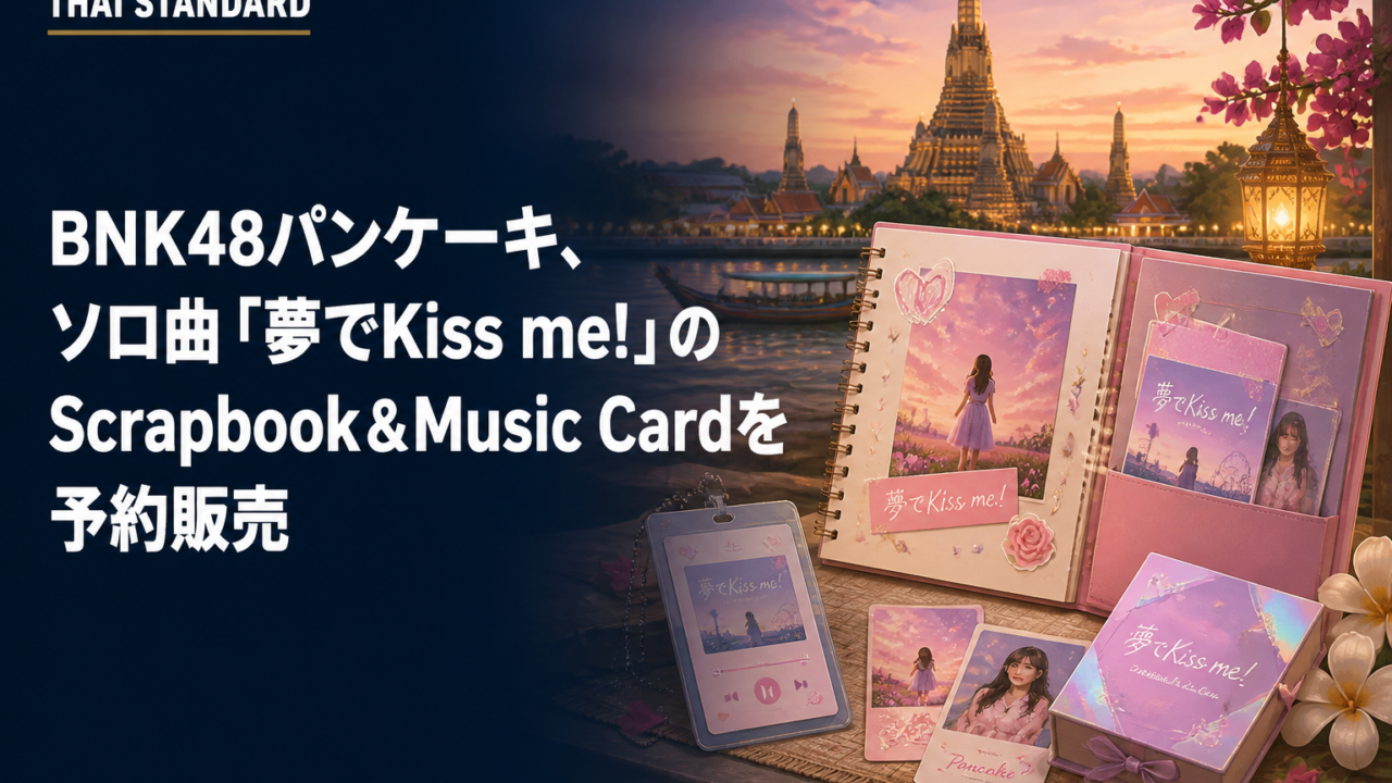 BNK48パンケーキ、ソロ曲「夢でKiss me!」のScrapbook＆Music Cardを予約販売を描いたAIイメージ