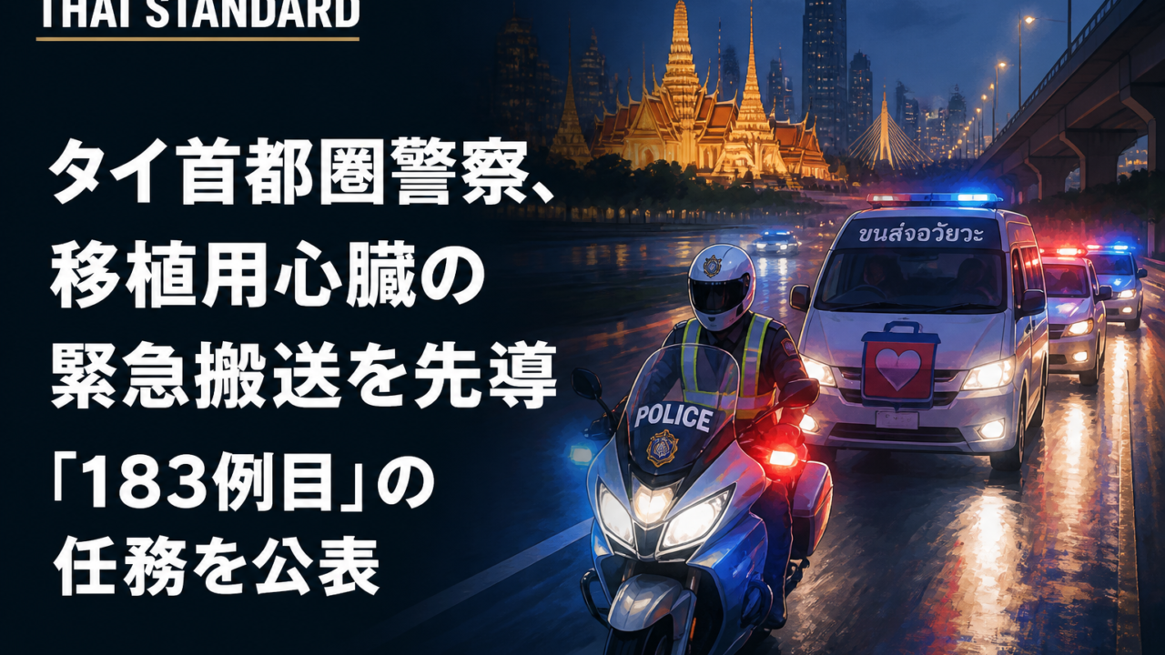タイ首都圏警察、移植用心臓の緊急搬送を先導 「183例目」の任務を公表を描いたAIイメージ