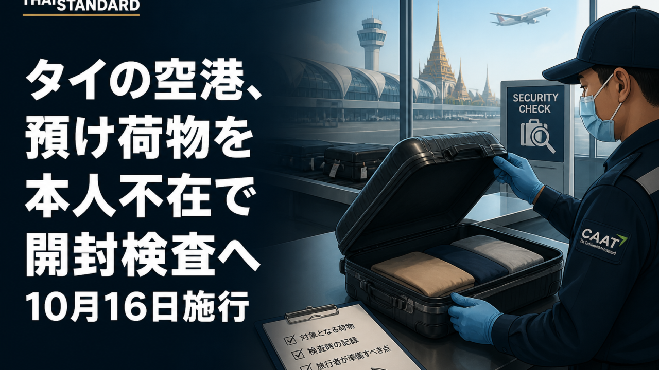 タイの空港、預け荷物を本人不在で開封検査へ 10月16日施行を描いたAIイメージ
