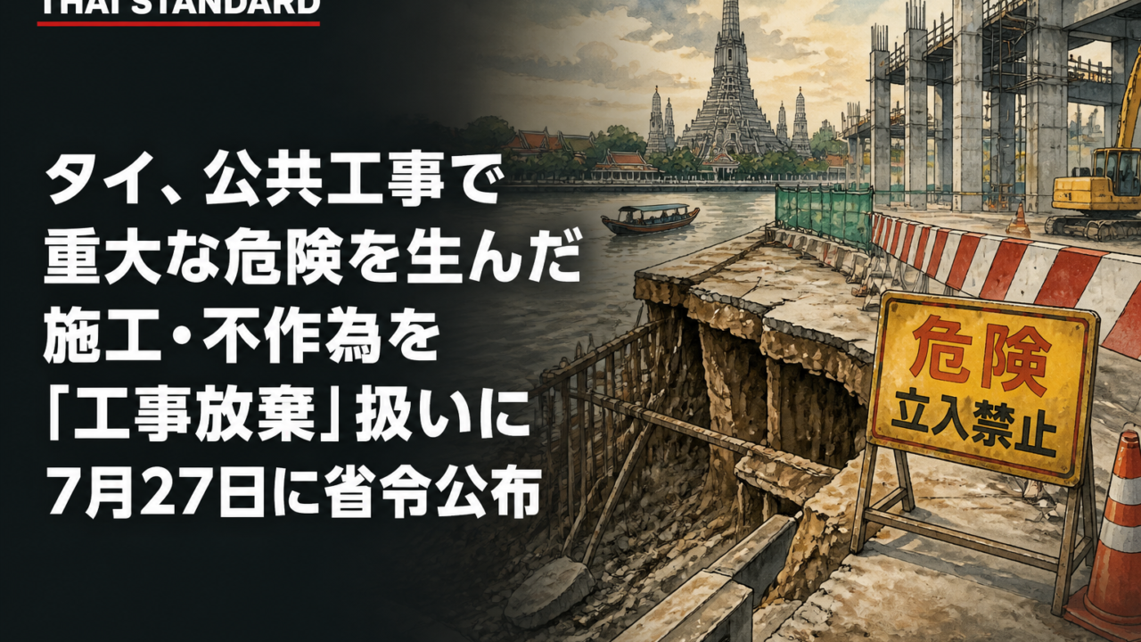 タイ、公共工事で重大な危険を生んだ施工・不作為を「工事放棄」扱いに 7月27日に省令公布を描いたAIイメージ