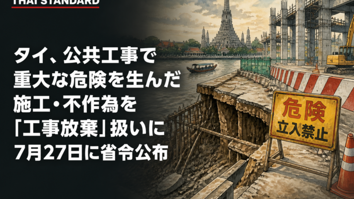 タイ、公共工事で重大な危険を生んだ施工・不作為を「工事放棄」扱いに　7月27日に省令公布を描いたAIイメージ