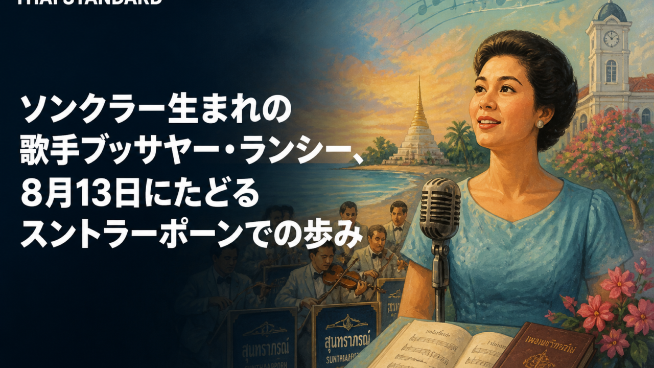 ソンクラー生まれの歌手ブッサヤー・ランシー、8月13日にたどるスントラーポーンでの歩みを描いたAIイメージ