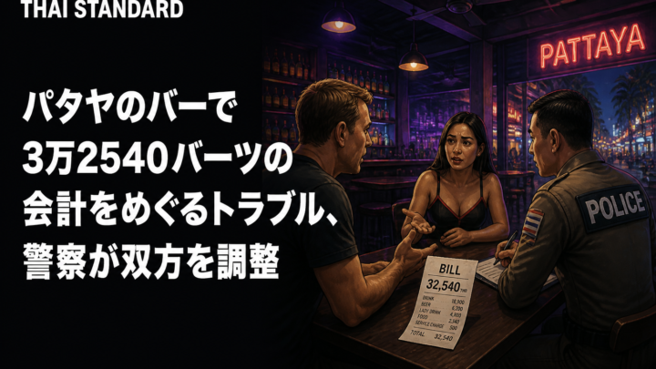 パタヤのバーで3万2540バーツの会計をめぐるトラブル、警察が双方を調整を描いたAIイメージ