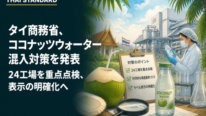 タイ商務省、ココナッツウォーター混入対策を発表　24工場を重点点検、表示の明確化へを描いたAIイメージ