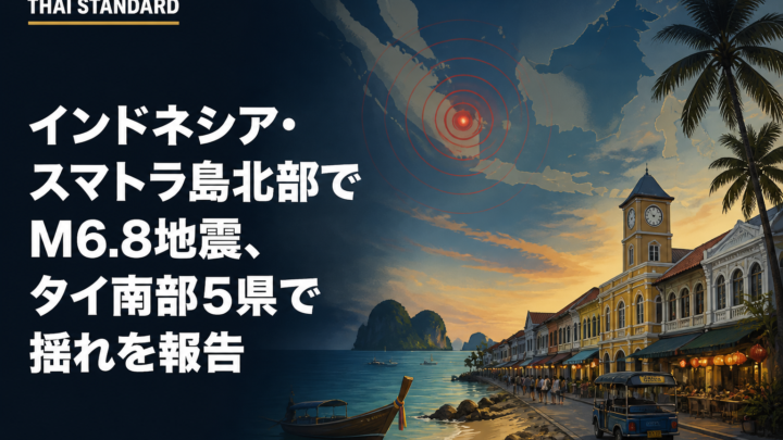 インドネシア・スマトラ島北部でM6.8地震、タイ南部5県で揺れを報告を描いたAIイメージ