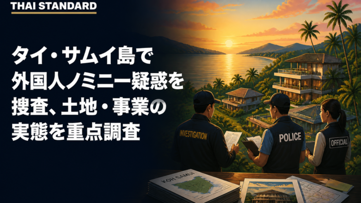 タイ・サムイ島で外国人ノミニー疑惑を捜査、土地・事業の実態を重点調査を描いたAIイメージ
