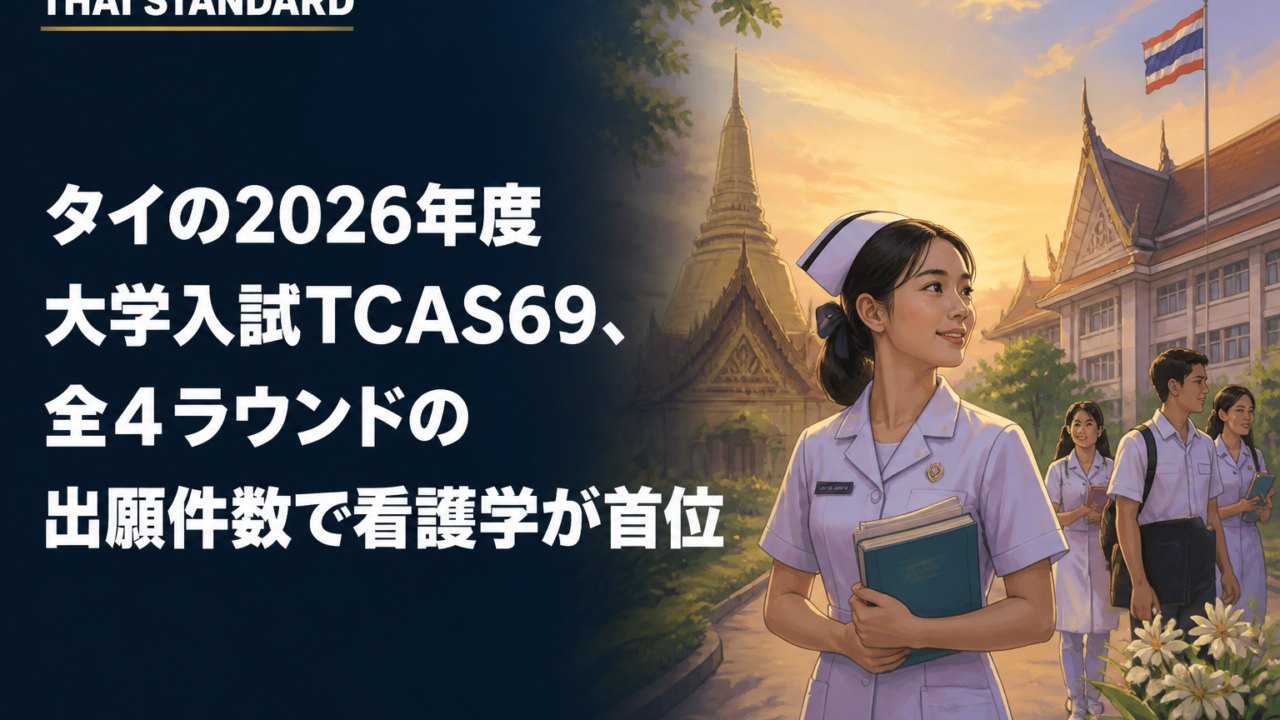 タイの2026年度大学入試TCAS69、全4ラウンドの出願件数で看護学が首位を描いたAIイメージ