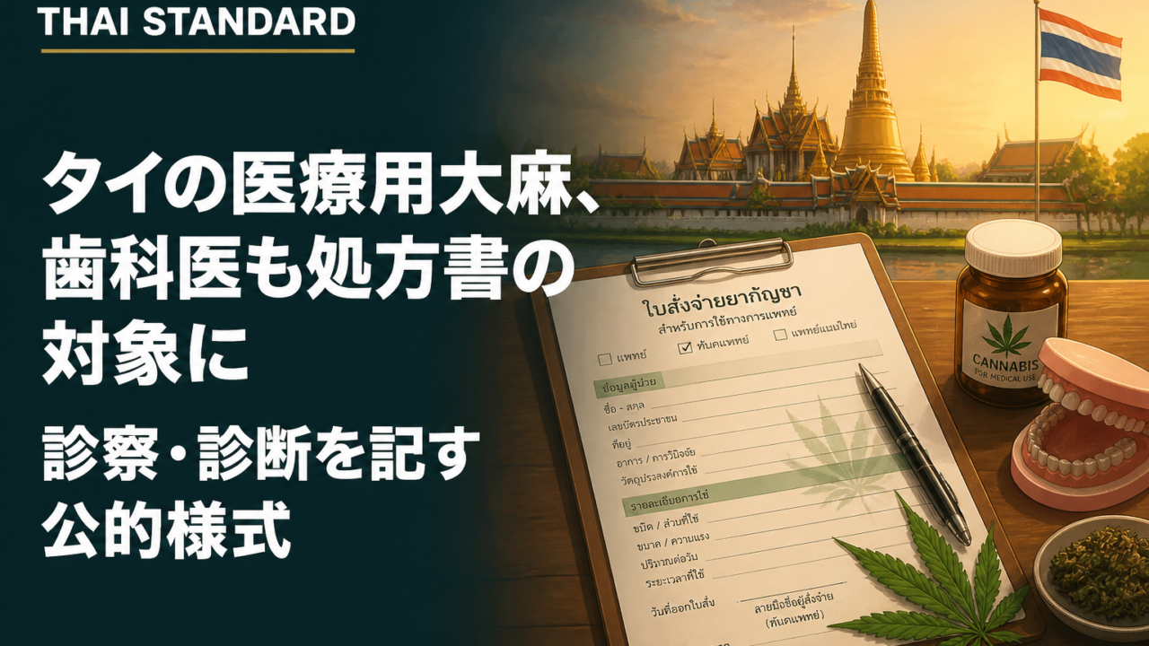 タイの医療用大麻、歯科医も処方書の対象に 診察・診断を記す公的様式を描いたAIイメージ