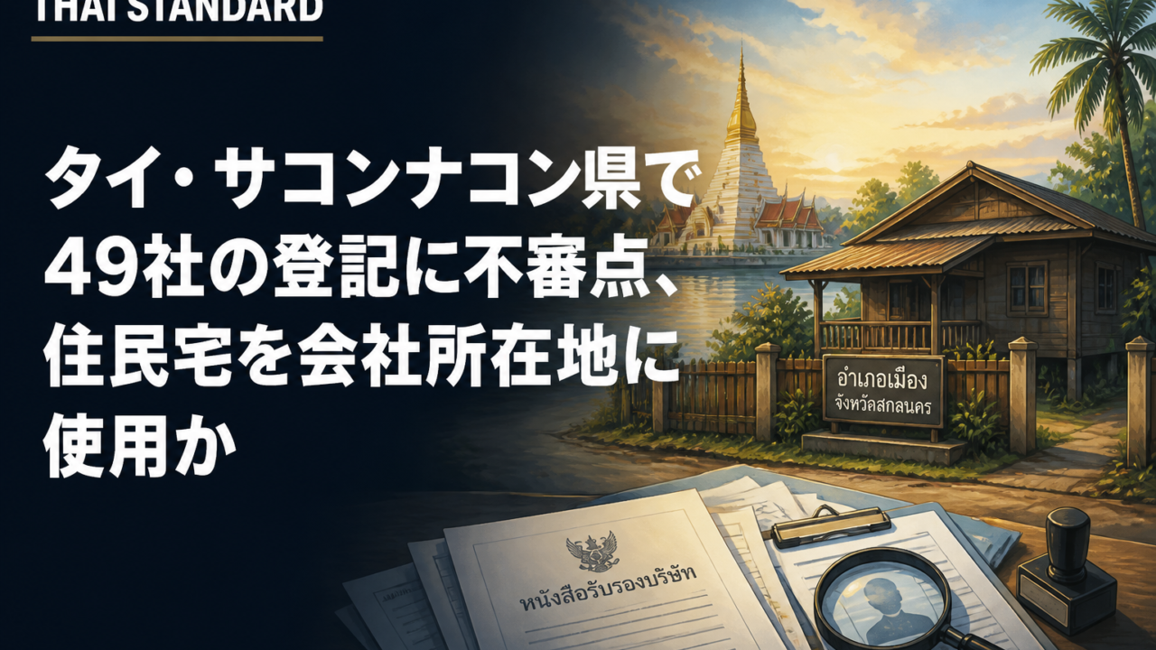 タイ・サコンナコン県で49社の登記に不審点、住民宅を会社所在地に使用かを描いたAIイメージ