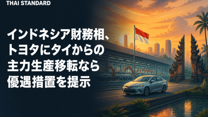 インドネシア財務相、トヨタにタイからの主力生産移転なら優遇措置を提示を描いたAIイメージ