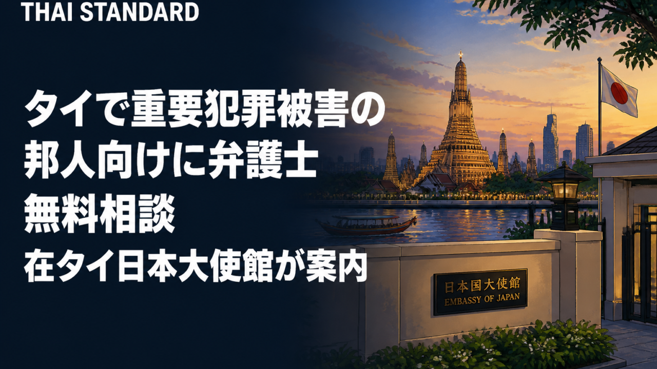 タイで重要犯罪被害の邦人向けに弁護士無料相談 在タイ日本大使館が案内を描いたAIイメージ