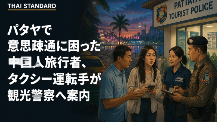 パタヤで意思疎通に困った中国人旅行者、タクシー運転手が観光警察へ案内を描いたAIイメージ
