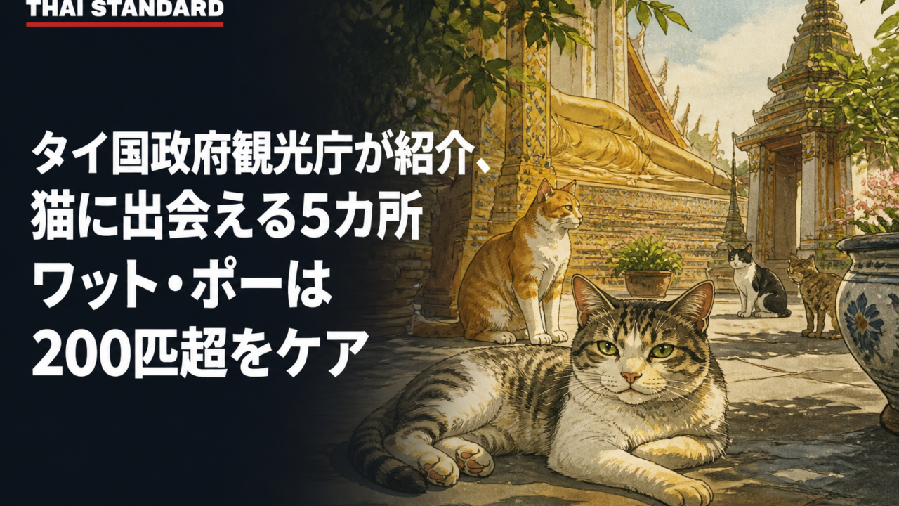 タイ国政府観光庁が紹介、猫に出会える5カ所 ワット・ポーは200匹超をケアを描いたAIイメージ