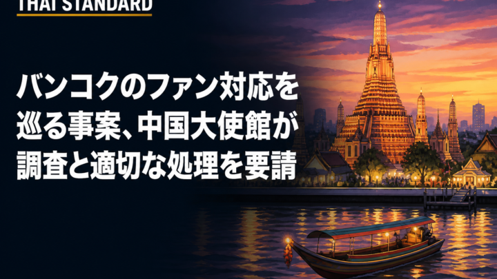 バンコクのファン対応を巡る事案、中国大使館が調査と適切な処理を要請を描いたAIイメージ