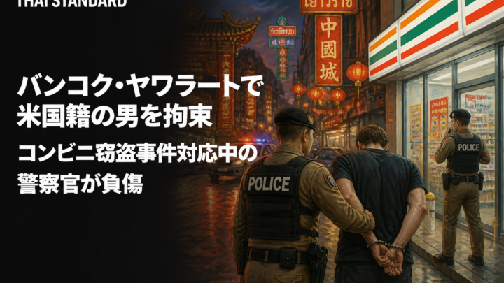 バンコク・ヤワラートで米国籍の男を拘束　コンビニ窃盗事件対応中の警察官が負傷を描いたAIイメージ