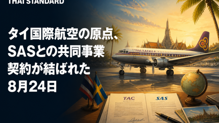 タイ国際航空の原点、SASとの共同事業契約が結ばれた8月24日を描いたAIイメージ