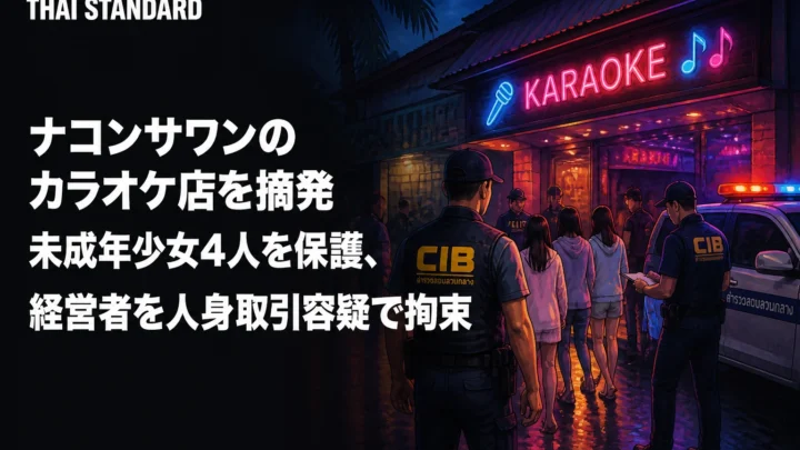 ナコンサワンのカラオケ店を摘発　未成年少女4人を保護、経営者を人身取引容疑で拘束を描いたAIイメージ